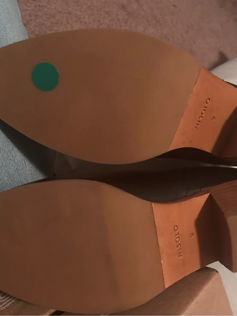 Nisolo Black Leather Ankle Booties with Tan Wood Heel
